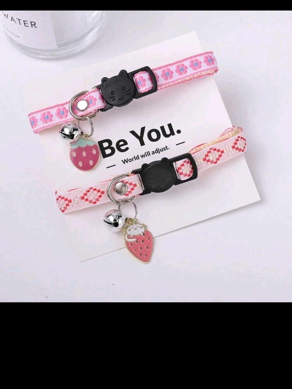 Cute Pink Strawberry Bell Cat Collar - Cat Face Buckle